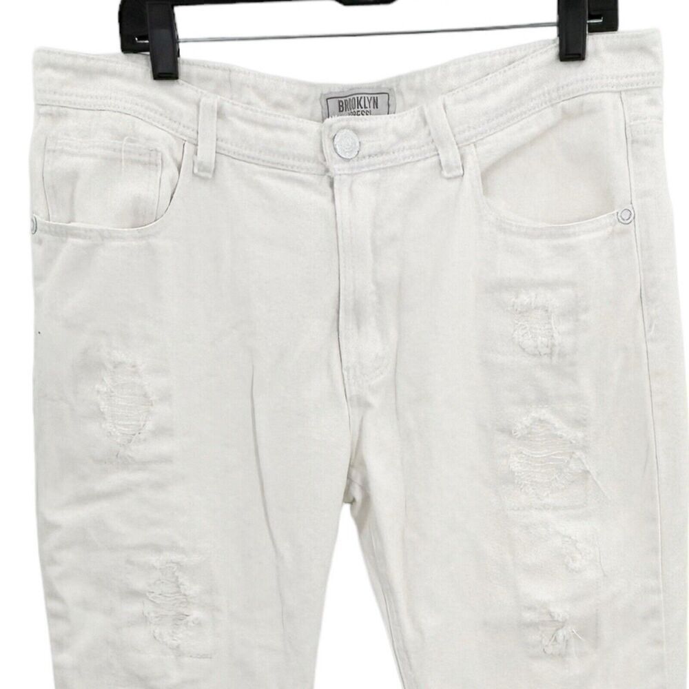 Brooklyn Express White Distroyed Distressed Jeans Size 36x30 Mens - Picture 3 of 12